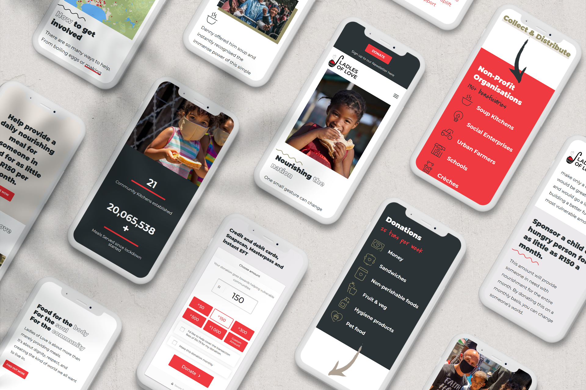 charity website phone screens